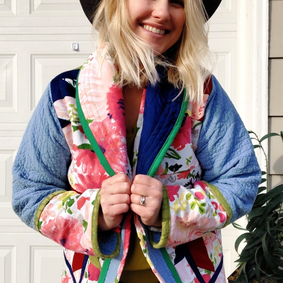 Handmade Quilted Floral Patchwork Multicolor Jacket - Picture 3 of 13